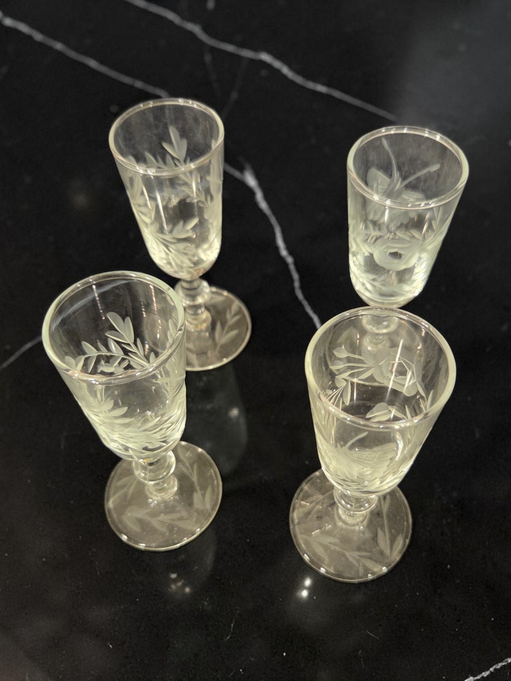 Vintage Etched Crystal Stemware Set - Clear Glass, 4-Piece 2oz Each